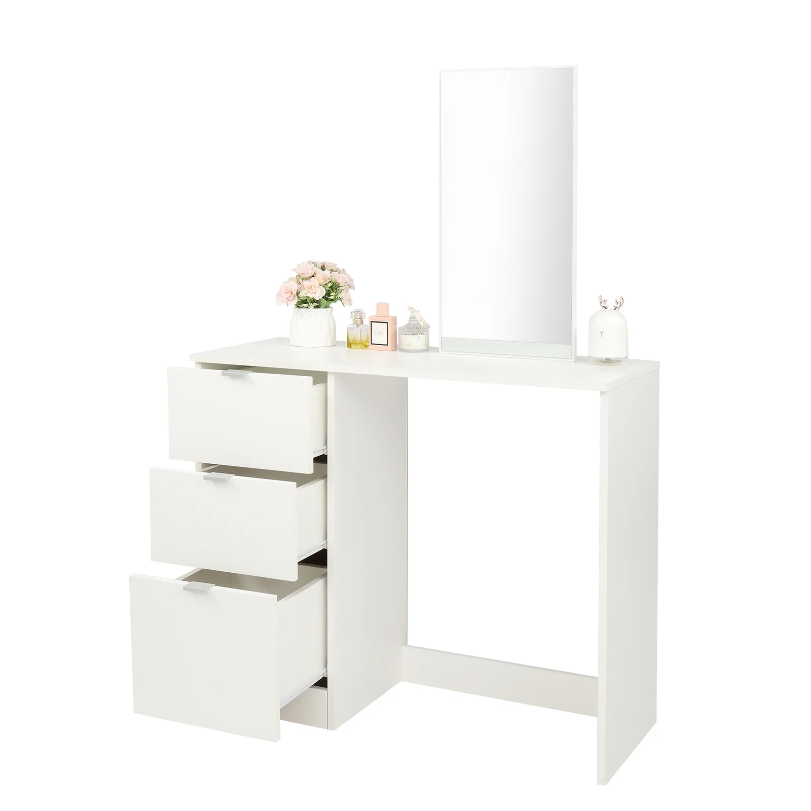 Ktaxon Vanity Set with 3 Color Lighted Mirror, Makeup Table with 6 Drawers, Dressing Table Makeup Desk with Stool, White
