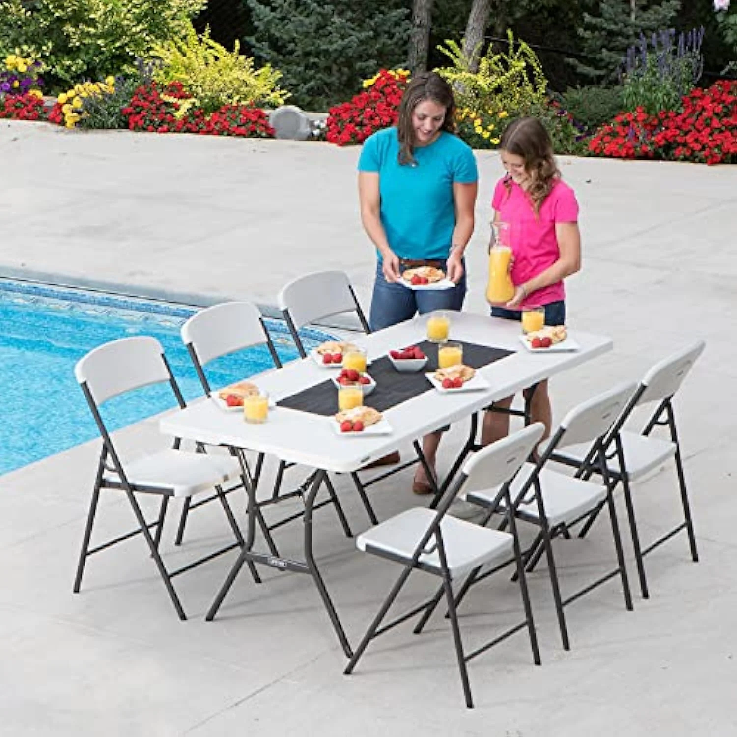 Lifetime Essential 6 Ft. x 30 In. White Granite Fold-In-Half Table 80333