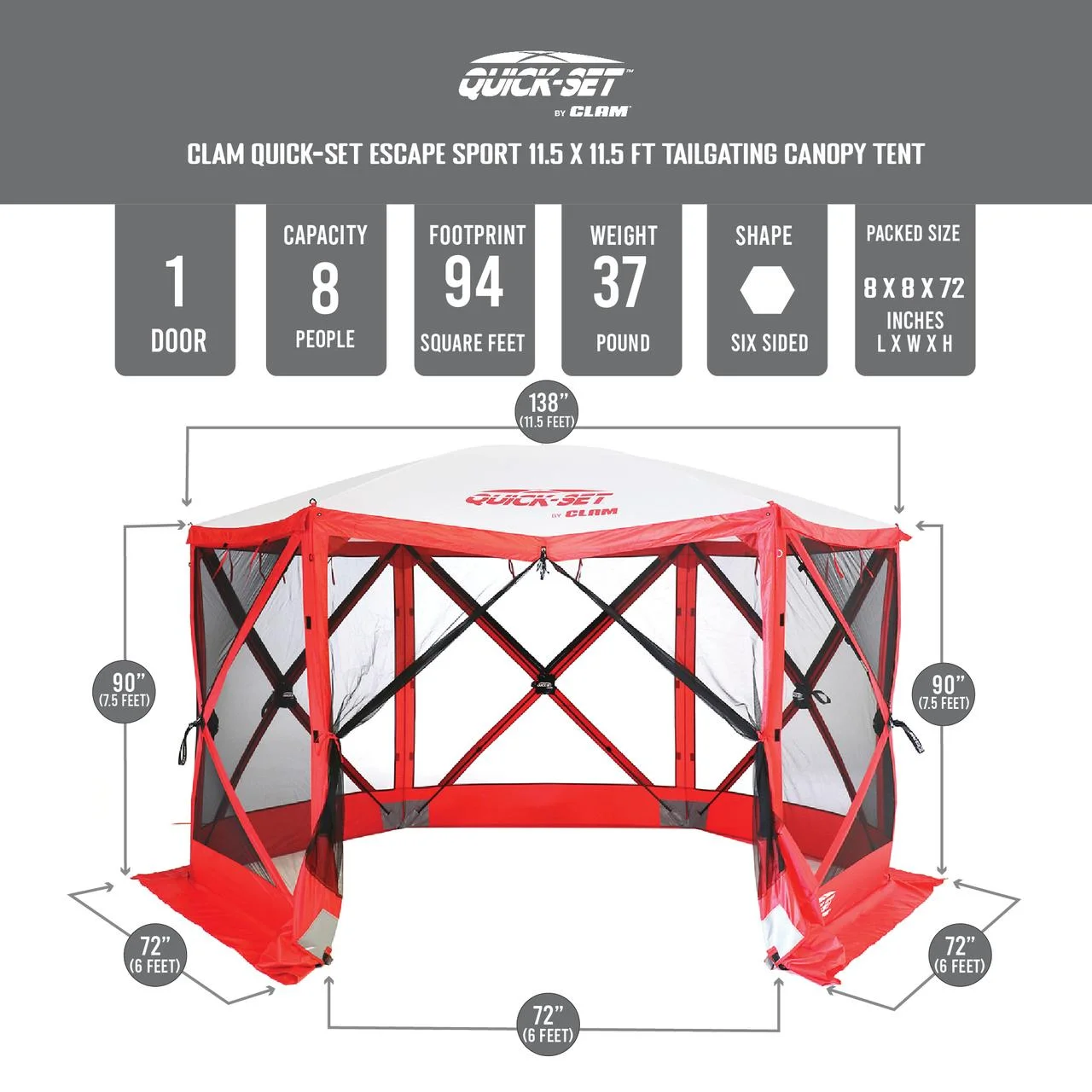 CLAM Quick-Set Escape Sport 11.5 x 11.5 Foot Tailgating Canopy Tent, Blue