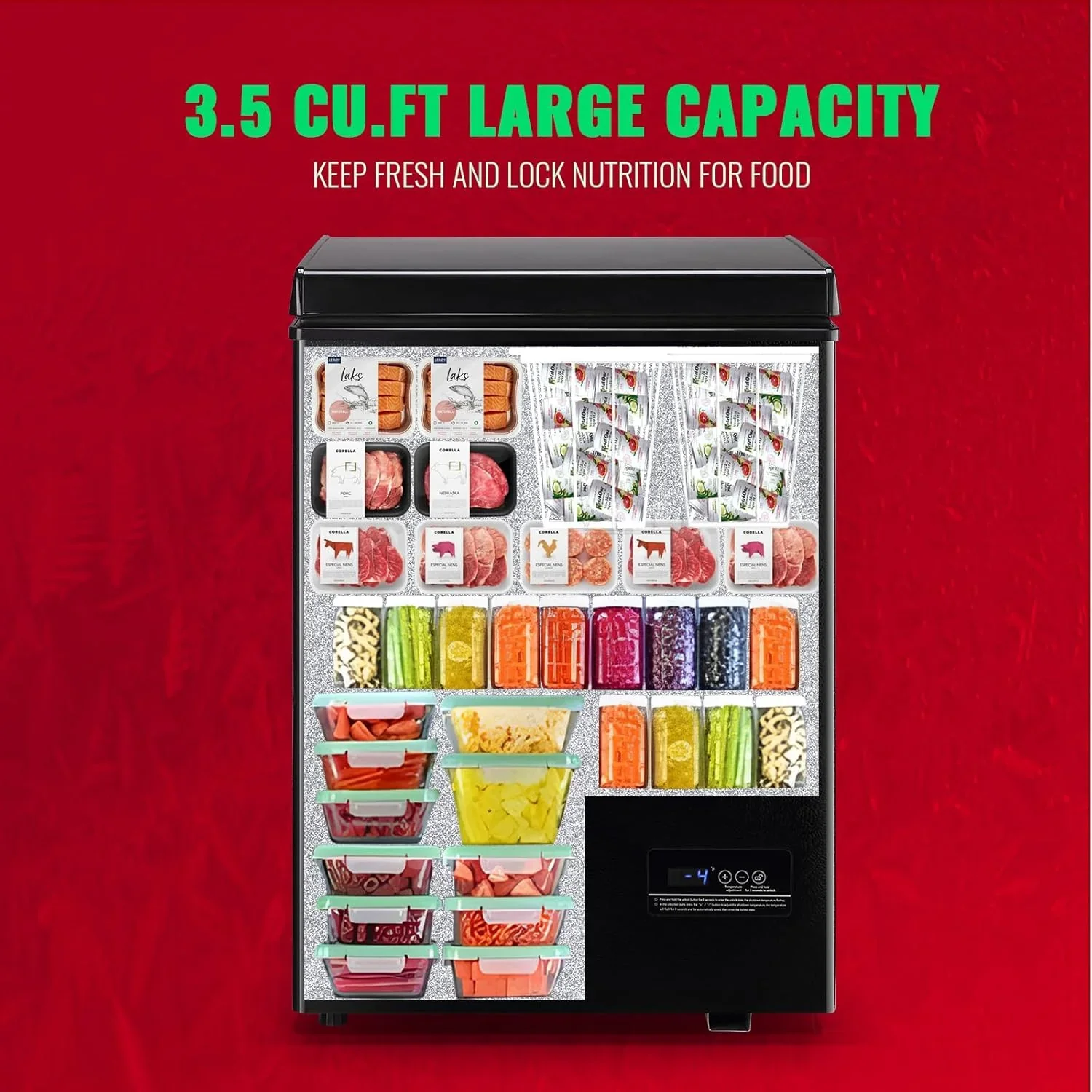 Chest Freezer 5.0Cubic Feet Deep Freezer Freestanding Freezers with 2 Removable Stainless Steel Basket, Mini Freezer Top Open Door Compact Freezer with Electronic Control 41℉ to -15℉BLACK